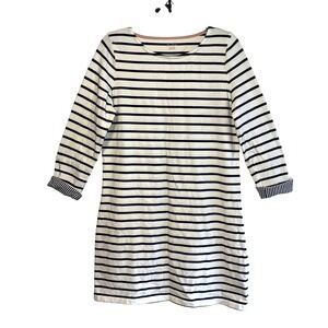 Boden Women Navy White Striped Cotton T-Shirt Dress Tall 3/4 Sleeve US 10L WO015